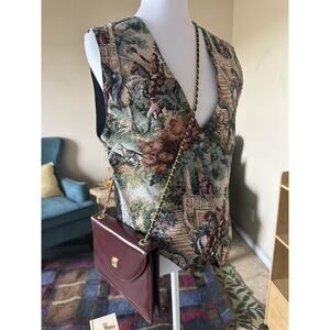 Vintage Tapestry Vest Romantic Pastoral Cottage Horses USA 90s Floral Academia